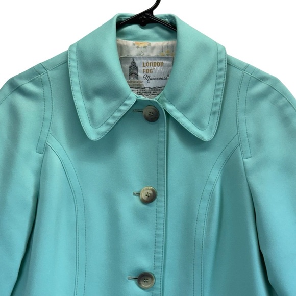 London Fog Vintage Aqua Blue/Green Trench Raincoat. Size 8R - Picture 6 of 16